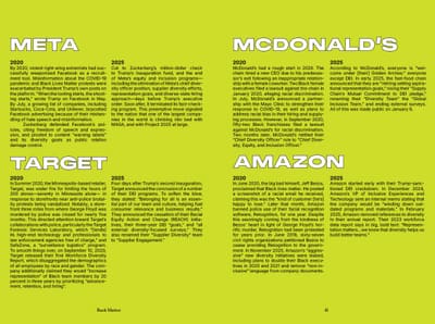 Lime spread with outlined headings META, MCDONALD'S, TARGET and AMAZON