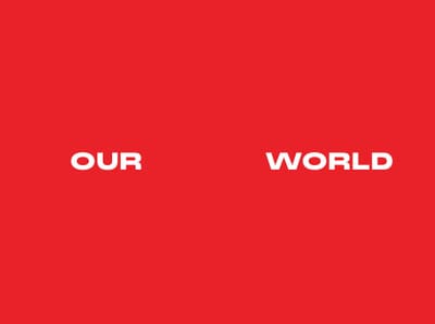 Red section-divider spread reading OUR WORLD