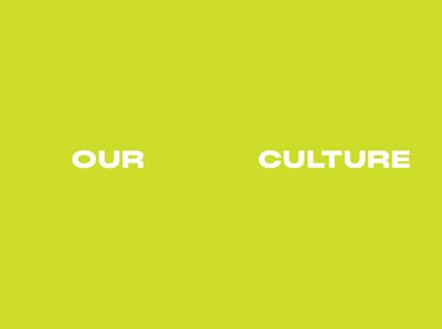 Lime section-divider spread reading OUR CULTURE