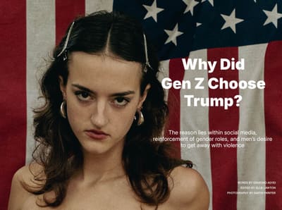 Why Did Gen Z Choose Trump? opener: young person with wavy hair in front of an American flag